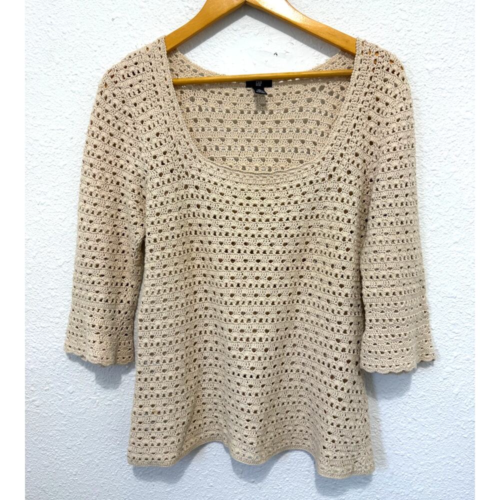 Vintage Y2K Crochet Knit Gap Top Medium Cream Fairy Cottage Coastal Cowgirl